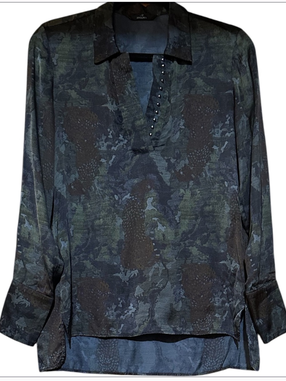 Mason’s Long-Sleeve Collared Shirt in Dark Green/Black - Classic Look